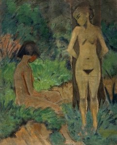 Uimareita puiden alla. Noin 1912