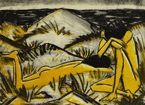 Dunes yksi istuu ja tyttö makuulla tekijältä Otto Mueller