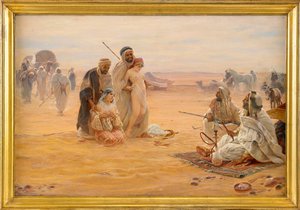 Le marche aux esclaves - Orjamarkkinat - Otto Pilnyn (1866-1936) maalaus, Öljy kankaalle 1910 (80x120cm) - Yksityiskokoelma