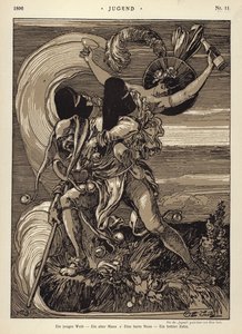 Nuori nainen - vanha mies - kova pähkinä - ontto hammas (litho) tekijältä Otto Seitz