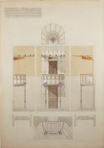 Luonnos Wienin mielisairaalan Steinhofin kirkon saarnastuoliin ... tekijältä Otto Wagner