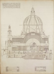 Pystysuora projektio Steinhofin kirkosta, Wienin mielisairaalan keskussairaalasta ... tekijältä Otto Wagner