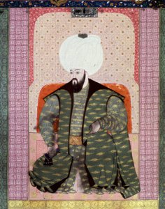 Ottomaanien valtakunta: "" Ottomaanien sulttaani Bajazed (Bayezid, Bajazet, Bayazid) II Oikeus (1447-1512) muotokuva"" Miniatyyri käsikirjoituksesta (Ms. 1973, folio 62a) "" Zubdat al Tawarikh" (Zubdat al Tawarikh) (Creme of Stories), historioitsija Seyid  tekijältä Ottoman School