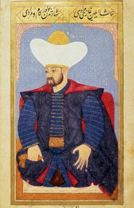 Ottomaanien valtakunnan sulttaani Murad I:n (1326-1389) muotokuva Seyyid Lokman Husseinin käsikirjoituksesta "Ihmisen fysiognomia (Ottoman ottomaanien henkilökohtaisista järjestelyistä). (Ms. ty6087 folio 27b) tekijältä Ottoman School