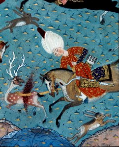 Edustus sulttaani Murad II:n (Murat) (1404-1451) hoviherroista, jotka metsästivät peuroja ja jänistä. 1600-luvun miniatyyri. Istanbul, Topkapi Sarayi -museon kirjasto tekijältä Ottoman School