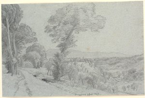 Italian vuoristomaisema näköalalla kohti "Genazzano 9 Juli 1869.". tekijältä P.C. Skovgaard