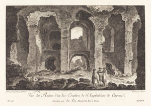 Näkymä raunioille yhdestä Capua-amfiteatterin portaista tekijältä P.F. Germain after Louis Jean Desprez