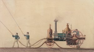 Ensimmäinen höyrypalokone, jota käytettiin Yhdysvalloissa vuosina 1841, 1865 tekijältä P.R. Hodge