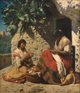 Kaksi mustalaisnaista mökkinsä ulkopuolella. Espanja tekijältä Peder Severin Krøyer
