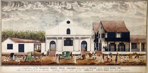 Etelänäkymä Wesleyan Mission Housesta, Colombosta Ceylonin saarella, pystytetty Anno Domini 1816, n. 1816 (akvarelli) tekijältä P. van Houten
