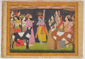 Krishna nostaa Govardhana-vuorta Bhagavata puranalta, Kulu, Himachal Pradesh, 1749
