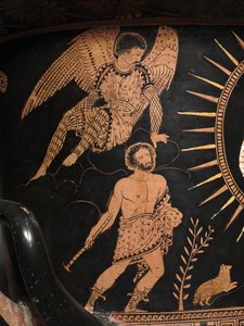 Yksityiskohta Lucanian verhiökraatista, noin 400 eKr. (keraaminen) tekijältä Painter Policoro
