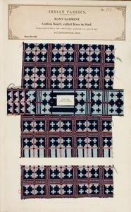 Puuvillahuivinäyte Nurraporesta Sindistä, kokoelmasta The Collection of the Textile Manufacturers of India, kirjoittanut John Forbes Watson, julkaistu vuonna 1866 tekijältä Pakistani School