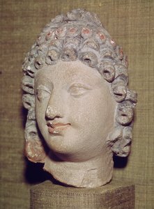 Buddhan pää, kreikkalais-buddhalainen tyyli, 1.-4. vuosisata (stukko)