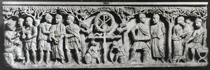 Kristillinen sarkofagi, joka kuvaa kohtauksia Kristuksen elämästä (marmori) tekijältä Paleo Christian