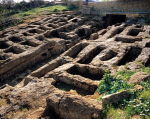 Kristillisen nekropolin rauniot temppelien laaksossa, 4.-5. vuosisadalla. Agrigento, Agrigento. Sisilia Italia tekijältä Paleo Christian