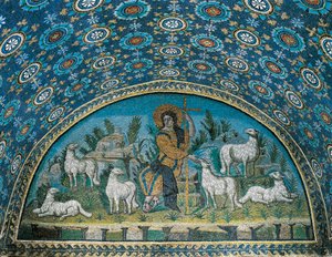 Hyvä paimen, Galla Placidian mausoleumin sisäänkäynnin oven yläpuolella olevan kehyksen mosaiikki, c425 (mosaiikki)