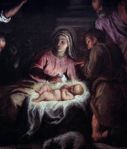 The Adoration of Shepherds Yksityiskohta Palma Giovanen (1544-1628) maalauksesta. 1600-luvun Geneve, taide- ja historiamuseo