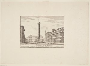 M. Aurelion pylväs. 1. Palazzo Niccolini. 2. Vicegerentin palatsi. 3. Monte Citorio. 4. Palazzo Chigi tekijältä Paolo Anesi