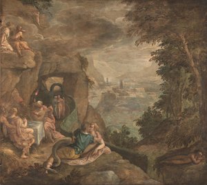 Maisema ja lumoava kohtaus, noin 1590 tekijältä Paolo Fiammingo
