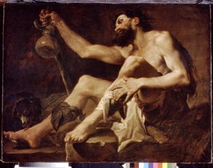 Lasarus onnettomana kerjäläisenä. (Lazarus köyhänä kerjäläisenä). Paolo Paganin (1660-1716) maalaus öljy kankaalle