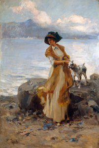Harmony on Lake Mergozzo, Paolo Sala (1859-1924), öljy kankaalle