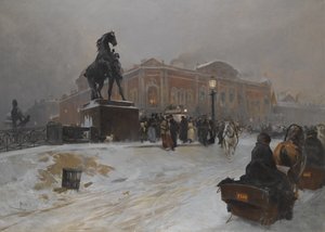 Anichkovin silta Nevski Prospektilla hämärässä
