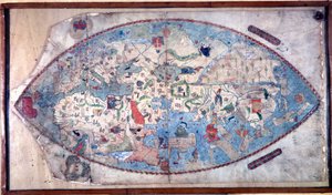 Paolo Toscanellin (1397 - 1497) maailmankartta. 1457. Tämä kartta edustaa eurooppalaista kuvaa maapallosta ennen suurten maanosien löytämistä. Firenzen kansalliskirjasto tekijältä Paolo Toscanelli
