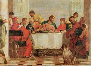 Yksityiskohta juhlasta Levin talossa, 1573 (yksityiskohta 227605) tekijältä Paolo Veronese