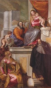 Pyhä perhe ja Johannes Kastaja, Antoniuksen apotti ja Katariina, 1551. tekijältä Paolo Veronese