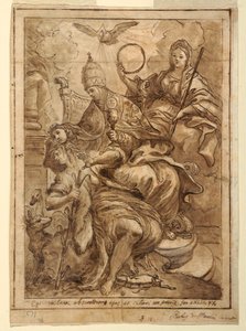Piirros, Kirkko voittaa valheellisuuden, n. 1700.