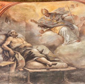 Paolo de Matteisin freskot vuodelta 1714 holvissa ja rummussa, jotka kuvaavat pyhimyksen elämää, San Cataldon kappeli katedraalissa, Taranto, Italia (kuva). tekijältä Paolo di Matteis