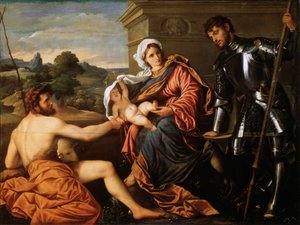 Madonna ja lapsi, Pyhä Johannes Kastaja ja Pyhä Yrjö, 1530-luvun alku tekijältä Paris Bordone