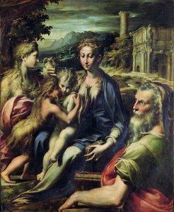 Madonna Pyhän Sakariaan kanssa, n. 1527-30 (öljy kankaalle) tekijältä Parmigianino