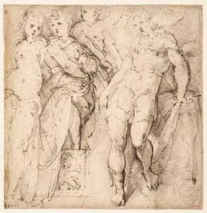 Neljä figuuritutkimusta (recto) tekijältä Parmigianino