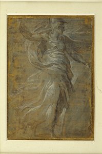 Minerva kilpi vasemmassa kädessään, lansetti oikeassa (metallikärki valmiilla kellertävällä alustalla) tekijältä Parmigianino