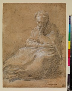 Nainen istuu maassa tekijältä Parmigianino