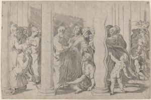 Pyhät Pietari ja Johannes parantavat rammaa miestä Golden Gatessa tekijältä Parmigianino after Raphael