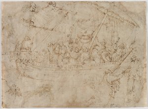 Navicella recto Kaksi piirustusta laivoista verso, n. 1410-luku.