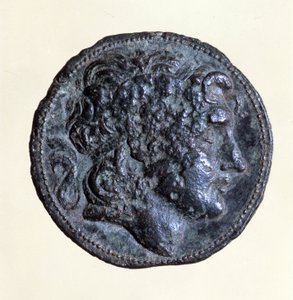 Kolikko, jossa on Mithridate I:n (171 eKr. - 139 eKr.), Parthien kuninkaan kuva.