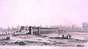 Allah Verdi Khanin silta Isfahanissa, Persian Voyage Pittoresquesta, kaivertanut Claude Sauvageot (1832-85), julkaissut Lemercier, Paris tekijältä Pascal Xavier (after) Coste