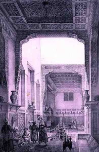 Ouatier-Hauch Kadanin sisäpiha, Persian Voyage Pittoresquesta, kaiverrus Emile Edmond Ollivier (1800-64), julkaisija Letronne, Paris tekijältä Pascal Xavier (after) Coste