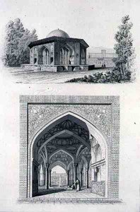 Kioski Golestan Qajar Palacessa "Kasr l Kadjar", Teheranissa "Voyage Pittoresque of Persia", kaiverrettu Otto Obermayer, julkaisija Lemercier, Pariisi tekijältä Pascal Xavier (after) Coste