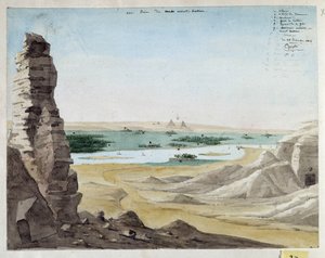 Näkymä Kattan-vuorelta. Egypti. Pascal Costen (1787-1879) piirustus 1818 Välimeren arkeologinen museo, Marseille tekijältä Pascal Xavier (after) Coste