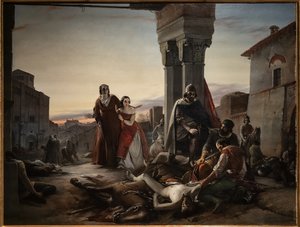 Ricciardino Langoscon äiti etsimässä hänen poikansa ruumista, joka tapettiin Pavian valloituksen aikana Matteo Viscontin käsissä vuonna 1315 tekijältä Pasquale Massacra