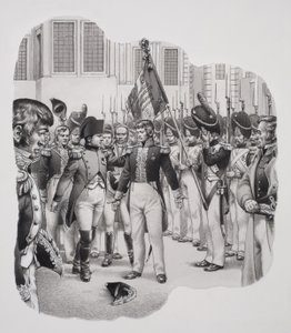 Napoleon (1769-1821) matkalla maanpakoon (guassi paperille)