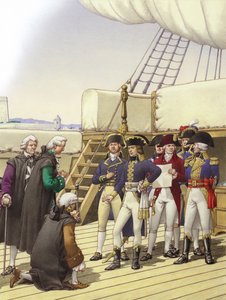 Napoleon hyväksyy Maltan antautumisen (guassi paperille).