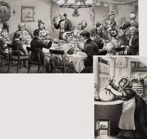 Viktoriaaninen ruokapöytä (guassi paperille)