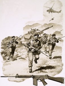 Brittiläinen jalkaväki SLR-kiväärin kanssa