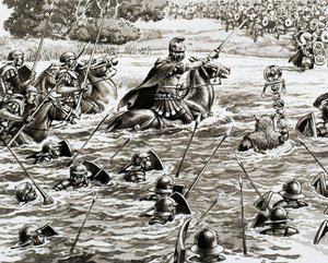 Caesarin legioonat ylittävät Thamesin.
